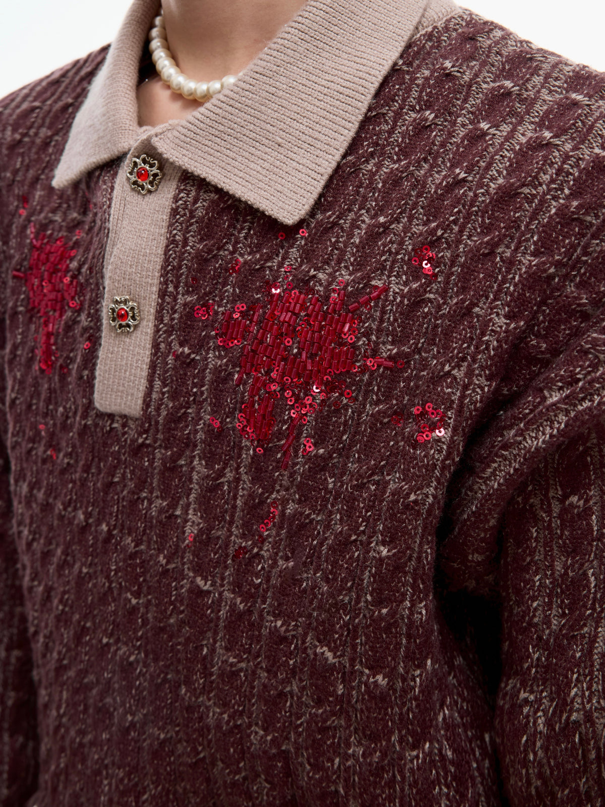 Retro Contrast Sequin Collared Sweater - product image 2