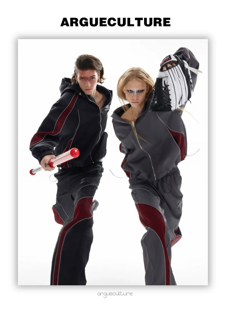 Reflective Tracksuit with Faux Leather Panels ¨C Futuristic Contrast Hoodie Set - ArgueCulture