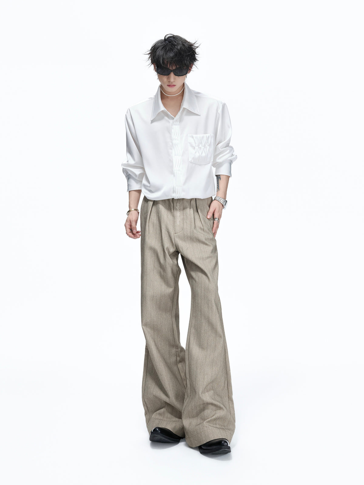 Pleated Satin-Finish Long-Sleeve Shirt - product image 2