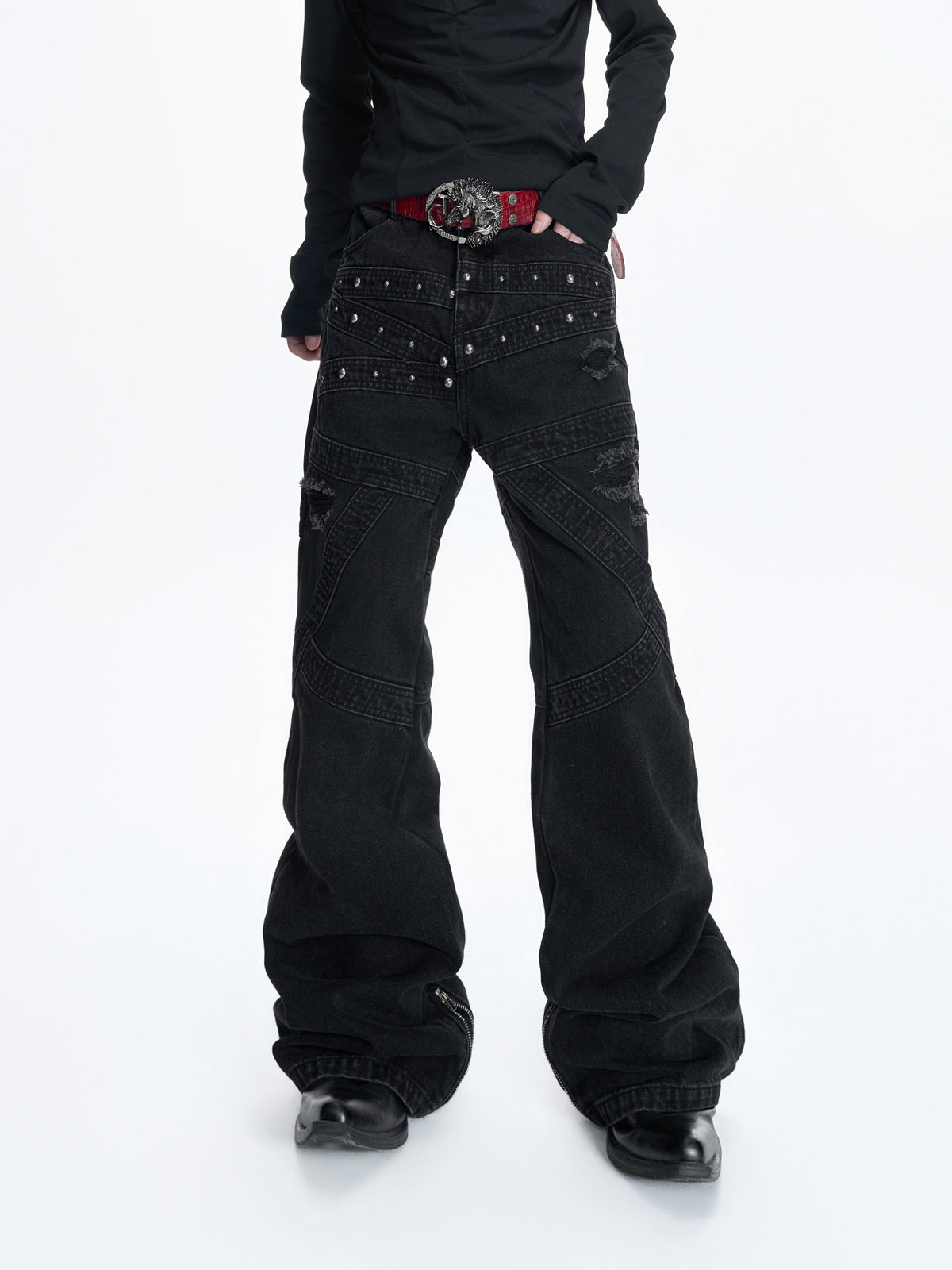 Washed Black Rivet Flare Jeans - product image 5