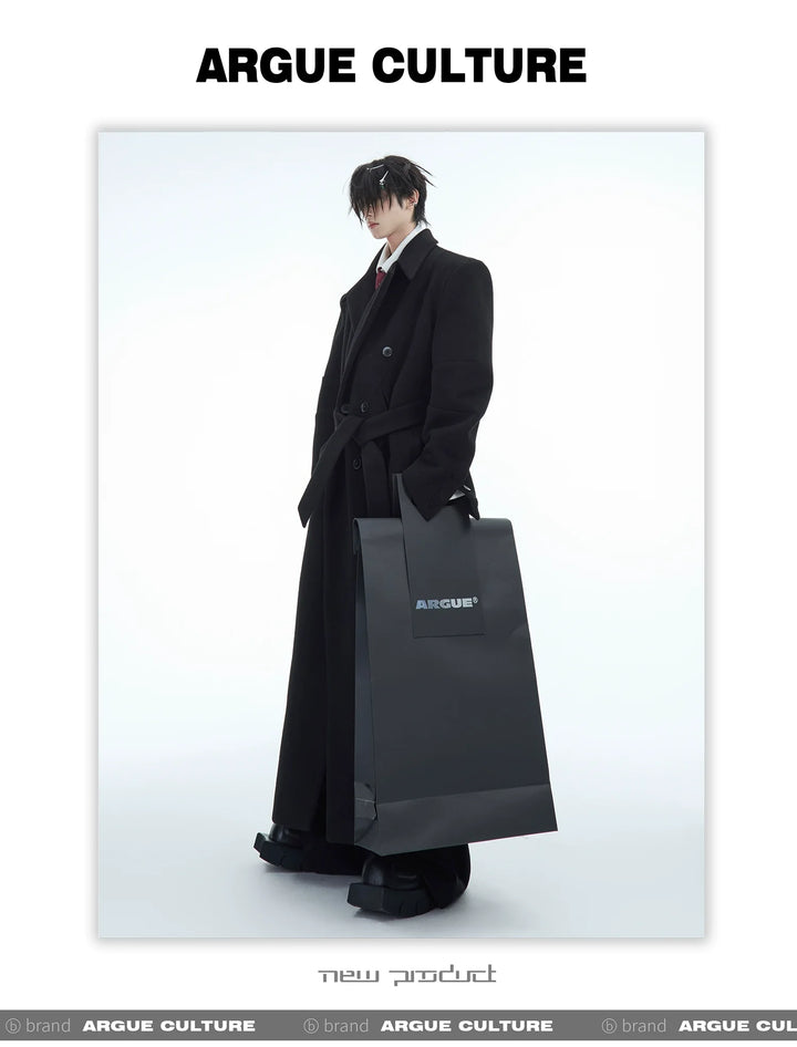 Double-Breasted Wool Coat with Belt Design & Elegant Tailoring - ArgueCulture