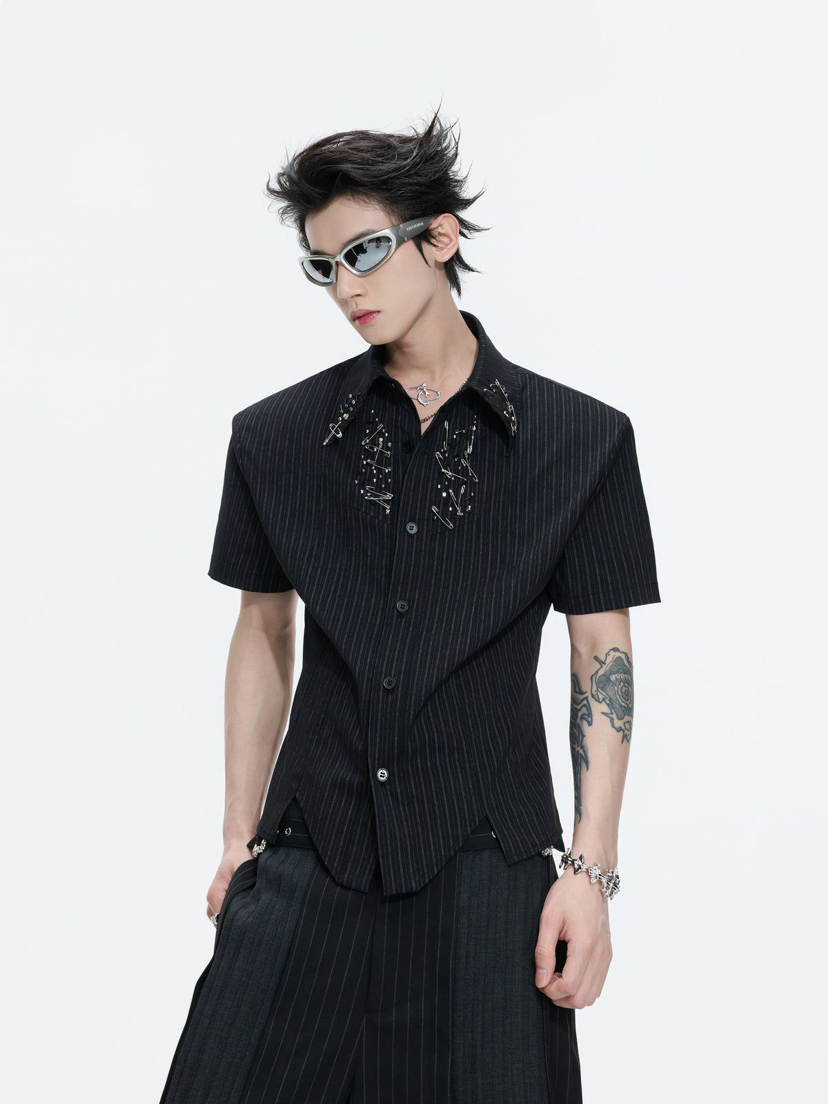 Asymmetric Shoulder-Pad Stripe Shirt - product image 1