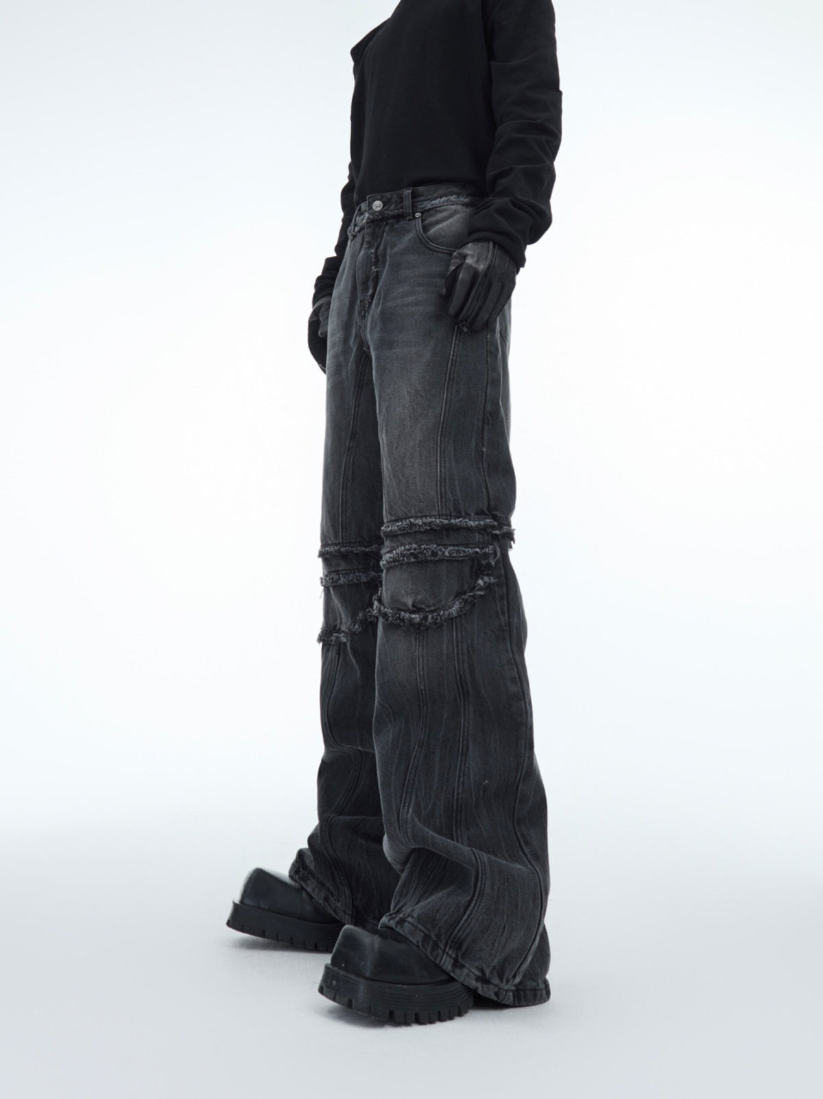 Water-Ripple Frayed Straight-Leg Jeans - product image 1