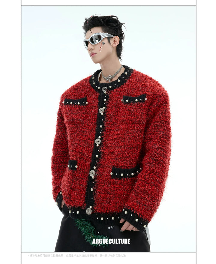 Luxe Pearl-Embellished Knit Cardigan for Unisex - ArgueCulture