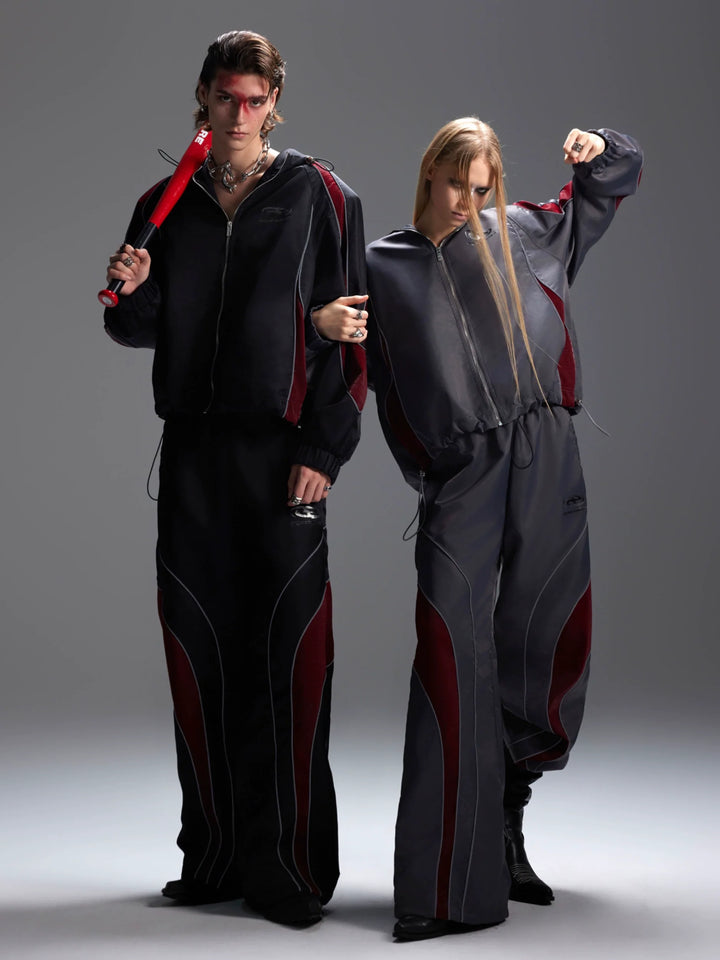 Reflective Tracksuit with Faux Leather Panels ¨C Futuristic Contrast Hoodie Set - ArgueCulture