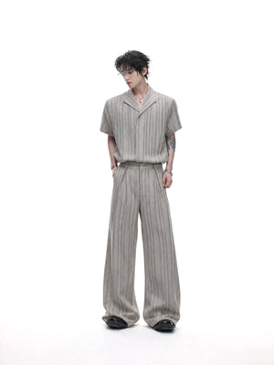 Khaki Striped Cuban Collar Shirt & Trousers - product image 2