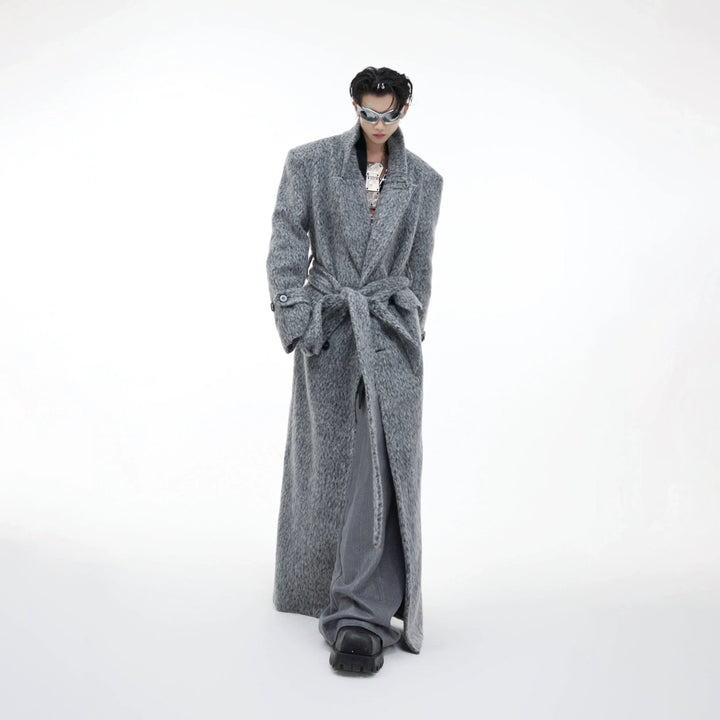 Heavyweight Wool Blend Long Over Coat with Belted Waist - ArgueCulture