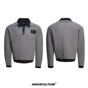Faux-Layered Contrast Collar Knit Sweater - product image 5