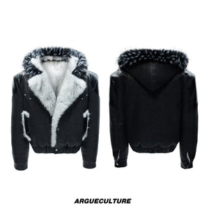 Marbled Faux Wolf-Fur Collar Jacket - product image 5