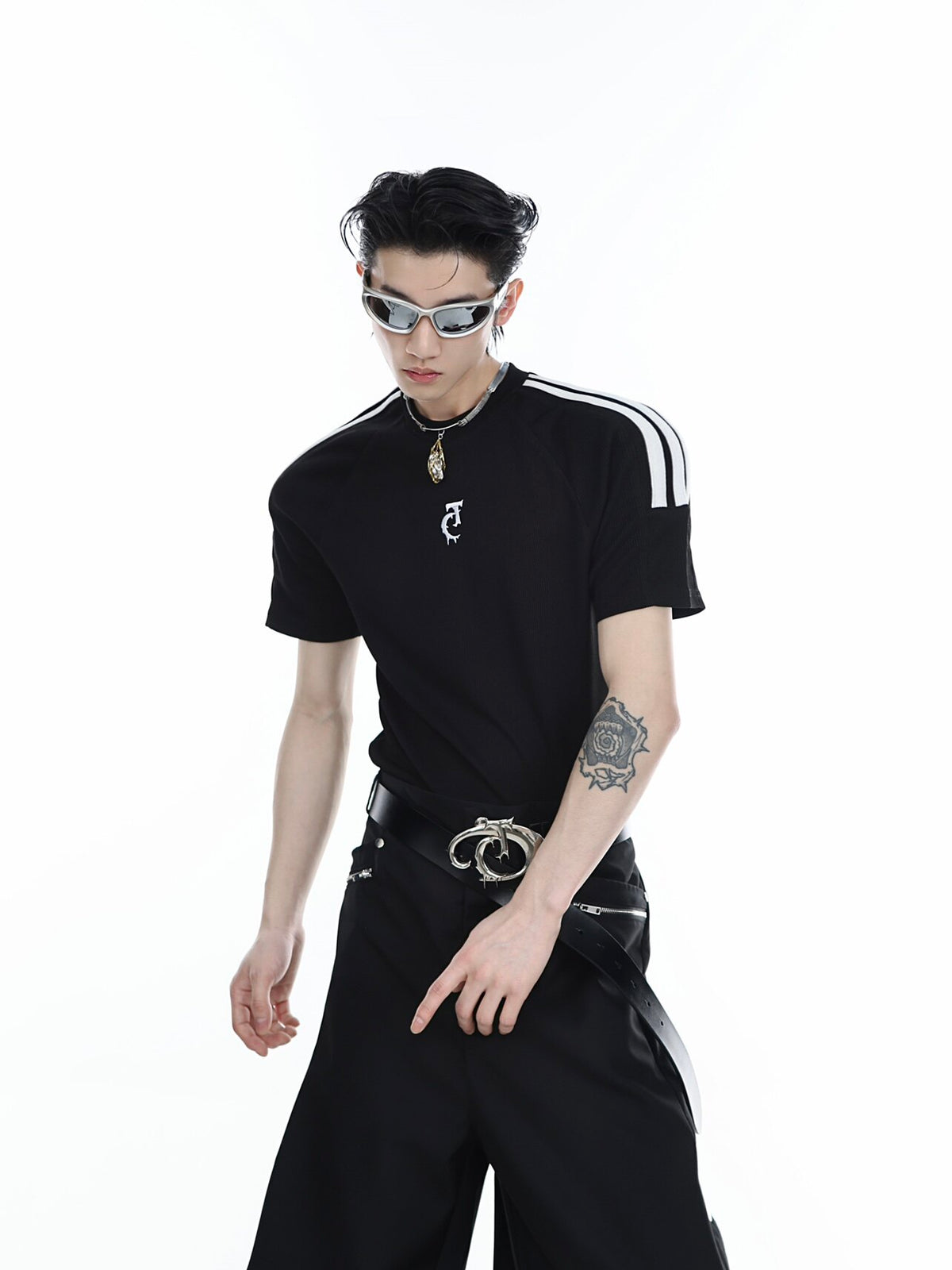Three-Stripe Textured Fitted Tee - product image 1