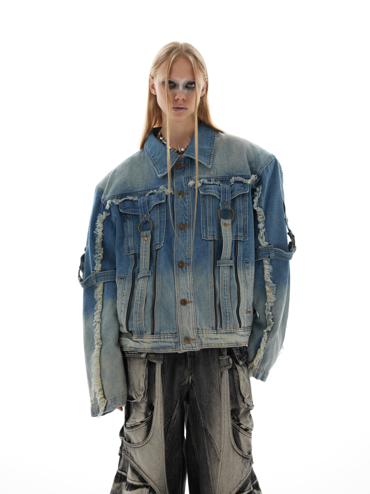 Washed Raw-Edge Webbing Denim Jacket - product image 2