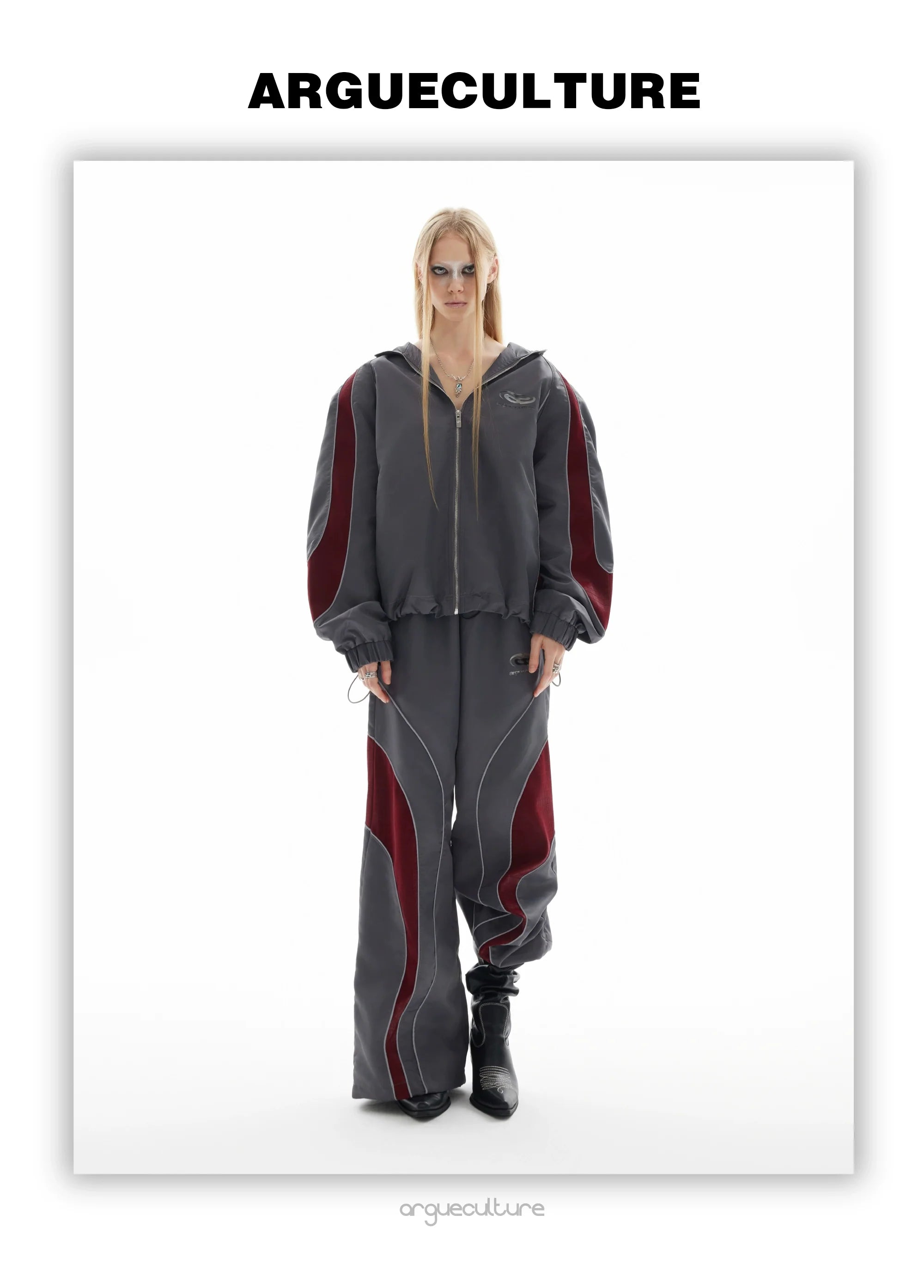 Reflective Tracksuit with Faux Leather Panels ¡§C Futuristic Contrast Hoodie Set - ArgueCulture