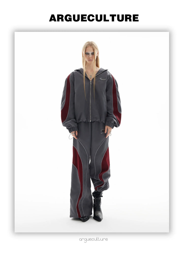 Reflective Tracksuit with Faux Leather Panels ¨C Futuristic Contrast Hoodie Set - ArgueCulture