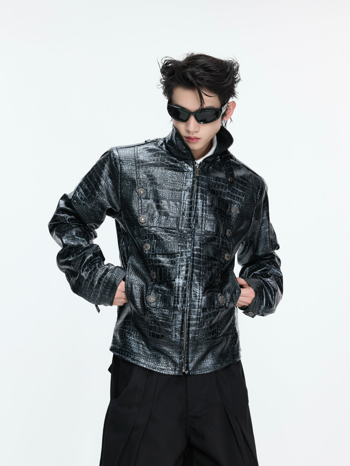 Croc-Texture Faux Leather Jacket - product image 4