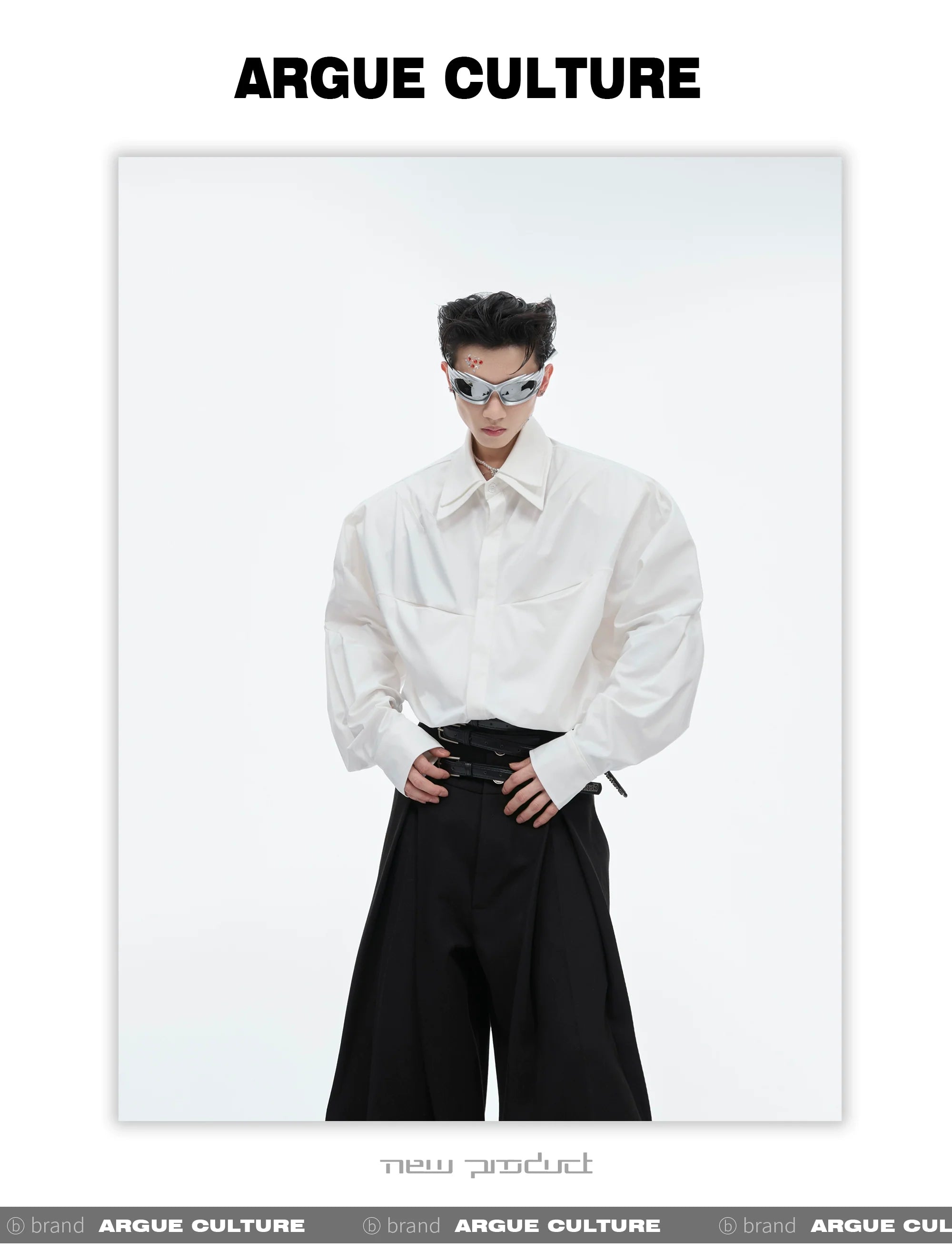 Double-Layer Collar Deconstructed Pleated Design Oversized Shirt - ArgueCulture