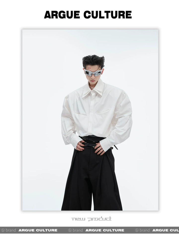 Double-Layer Collar Deconstructed Pleated Design Oversized Shirt - ArgueCulture