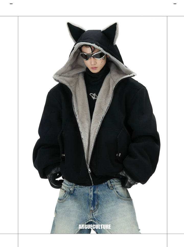 Convertible Reversible Plush Hoodie with 3D Ears & Cotton Back - ArgueCulture