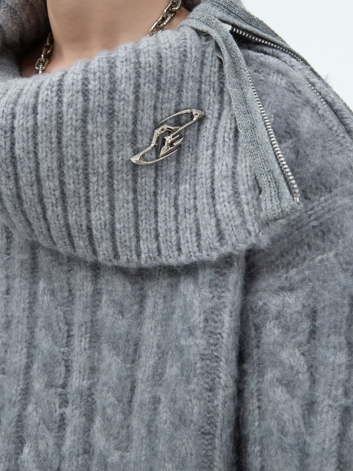 Asymmetrical High Neck Sweater with Hardware Accents - ArgueCulture