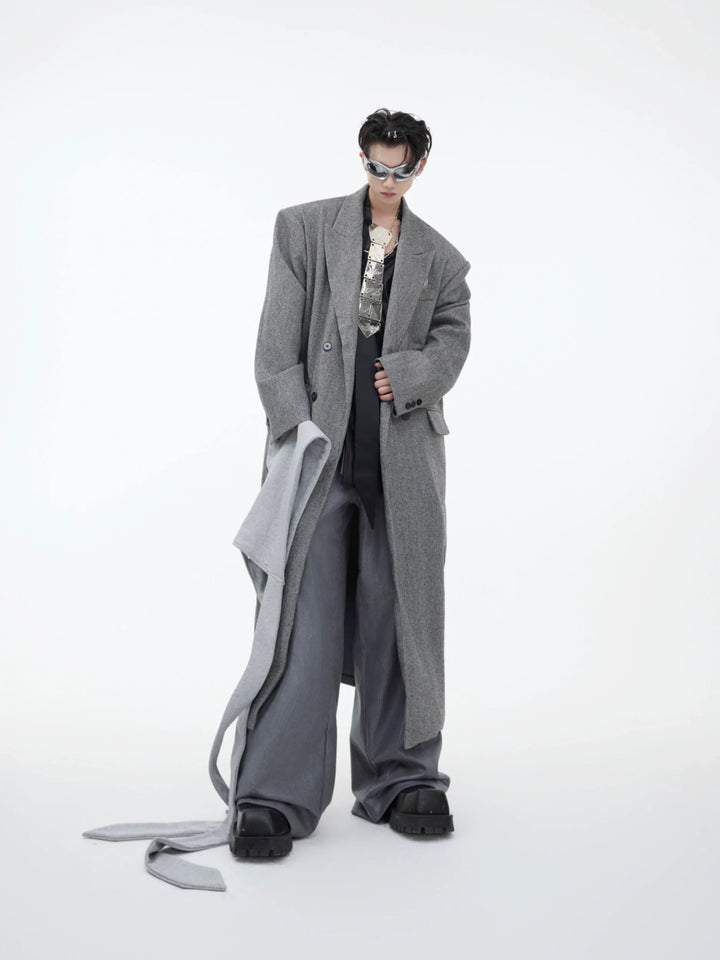 Men¡¯s Oversized Wool Coat with Detachable Hoodie Metallic Logo Streetwear - ArgueCulture