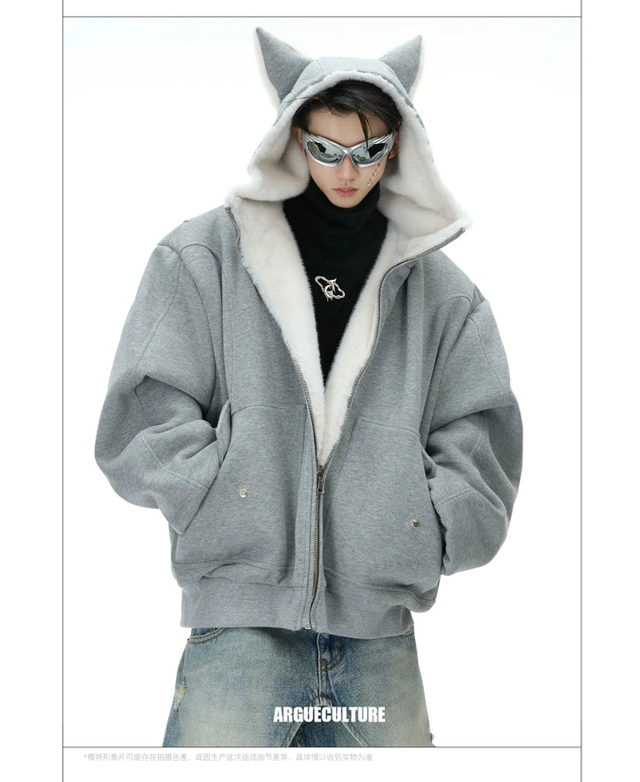 Convertible Reversible Plush Hoodie with 3D Ears & Cotton Back - ArgueCulture