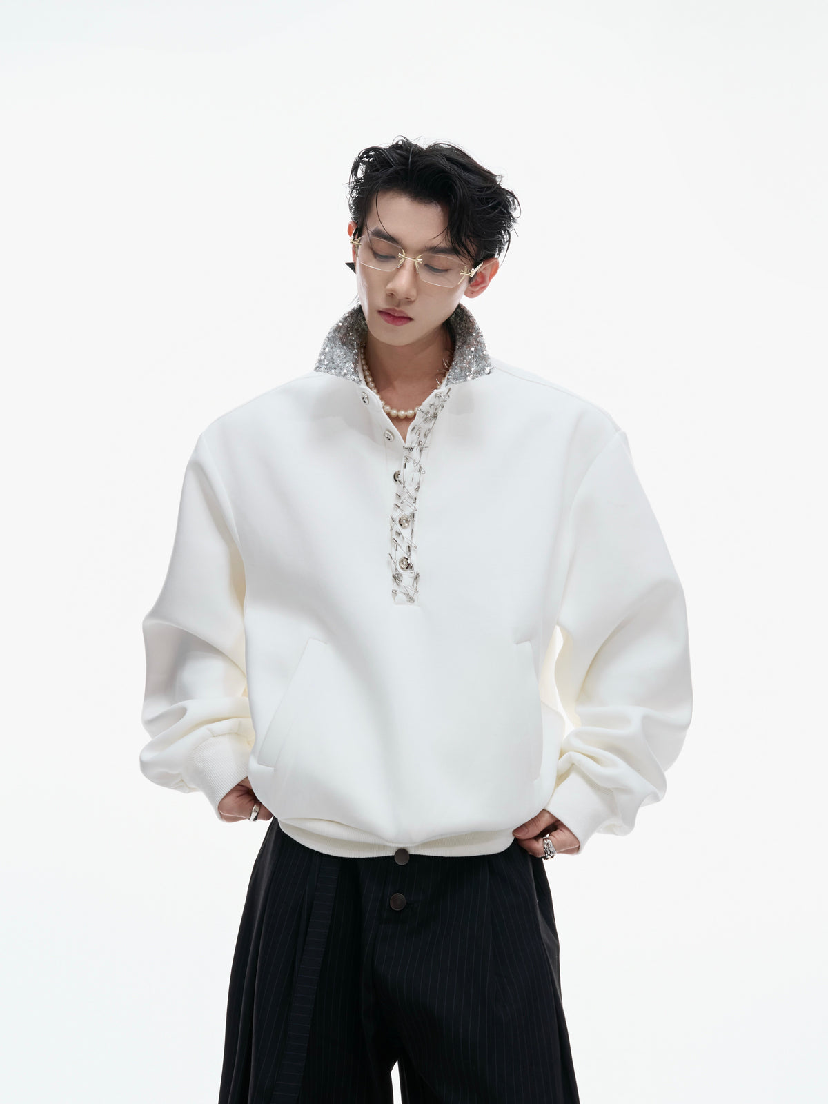 Sequined Lapel Polo Sweatshirt - product image 2