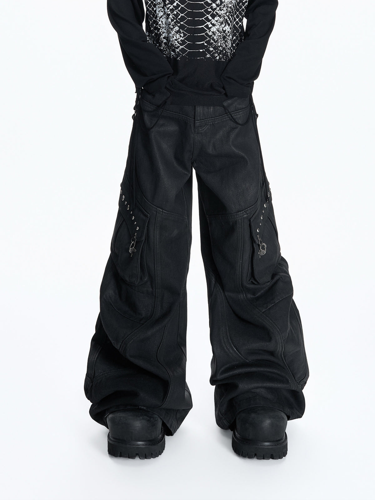 Waxed Black Multi-Pocket Cargo Jeans - product image 1