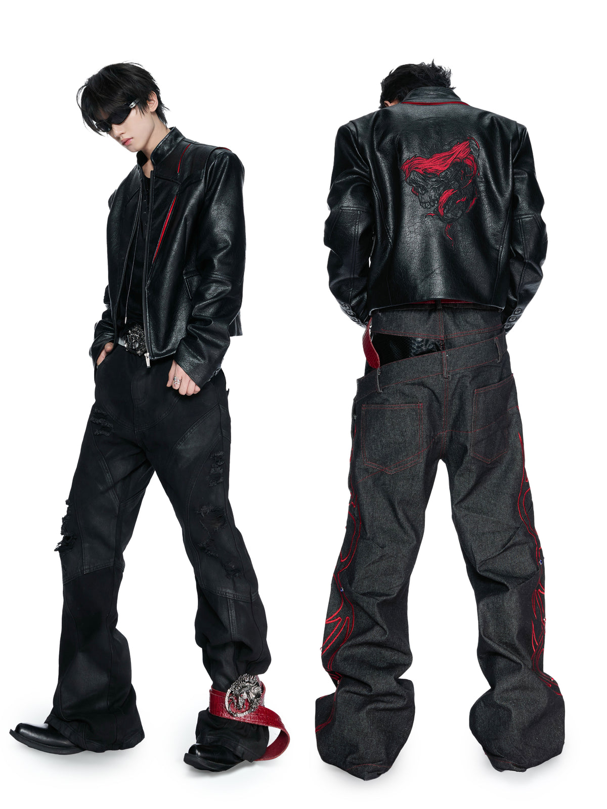 Black Red Skull Deconstructed PU Jacket - product image 2