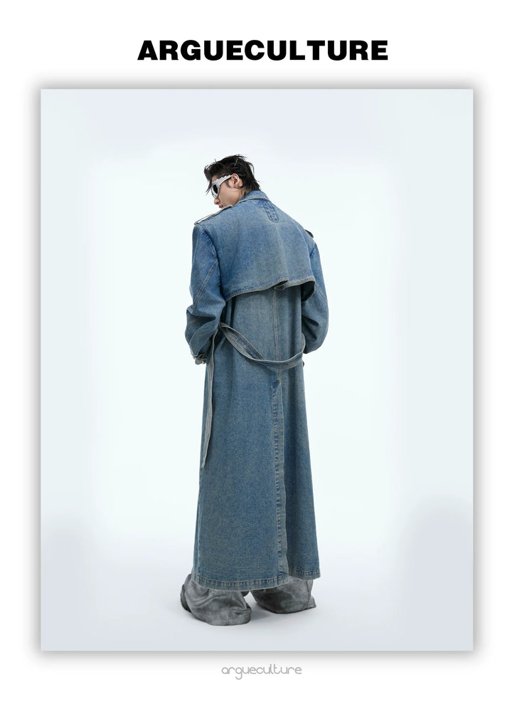 Vintage Denim Coat with Military Collar and Post-Apocalyptic Style - ArgueCulture