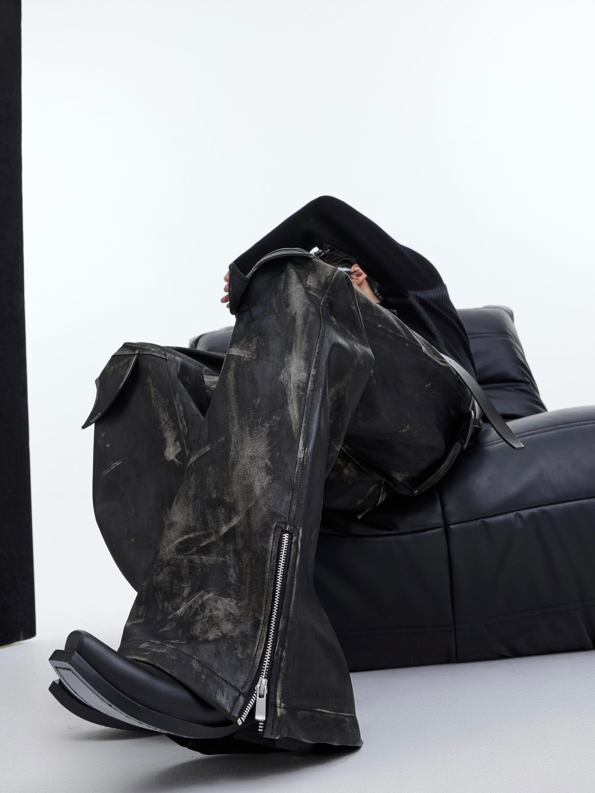 Distressed PU Flare Pants - product image 5