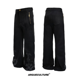 Embroidered Suede Straight-Leg Trousers - product image 5