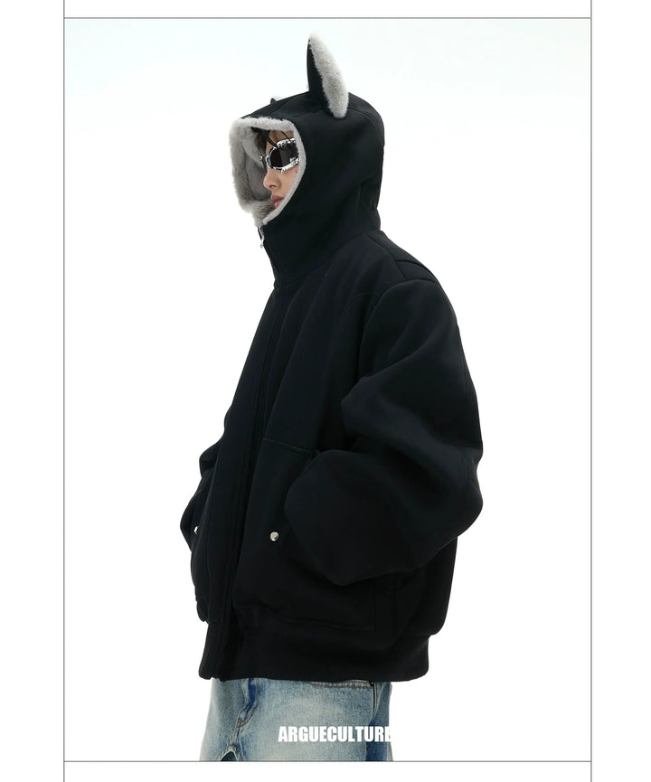 Convertible Reversible Plush Hoodie with 3D Ears & Cotton Back - ArgueCulture