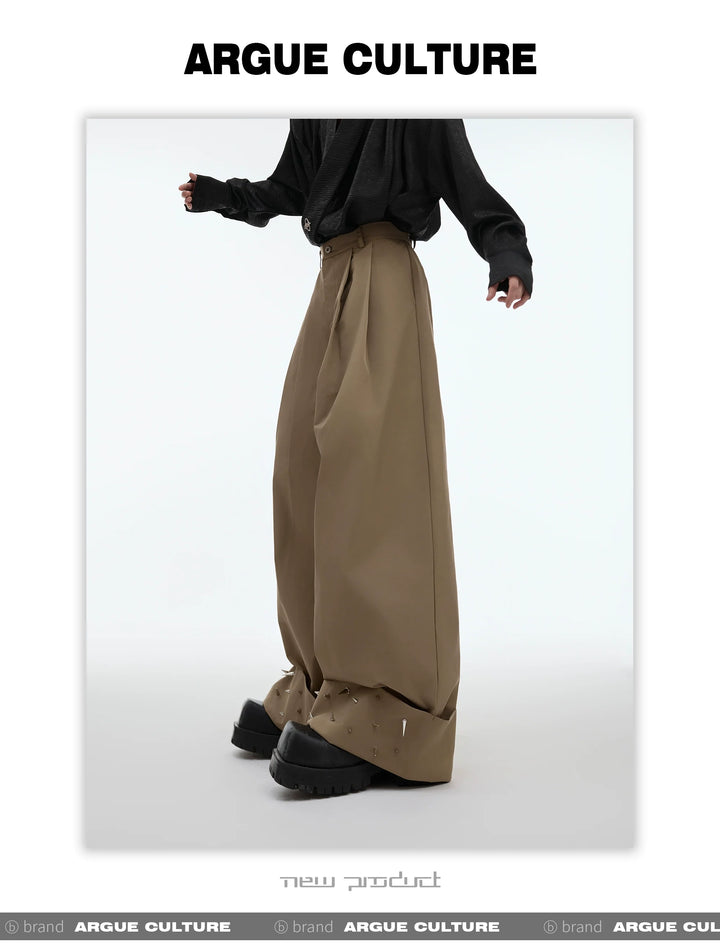 Loose Fit Metal Studded Design Wide-Leg Casual Pants - ArgueCulture