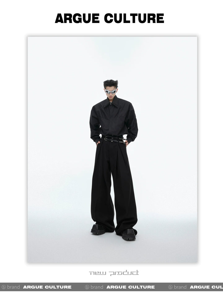 Double-Layer Collar Deconstructed Pleated Design Oversized Shirt - ArgueCulture