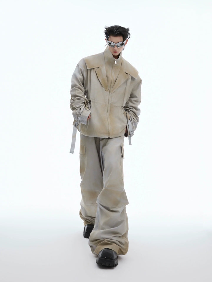 Deconstructed Ink-Splash Faux Two-Piece Jacket and Cargo Pants Set - ArgueCulture