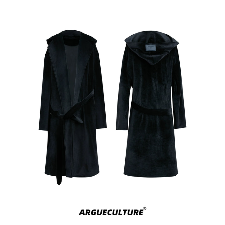 Warm Thickened Long Silk Robe with Hood and Belt for Men - ArgueCulture