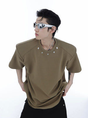 Metal-Button Shoulder-Pad T-Shirt - product image 2