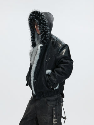 Marbled Faux Wolf-Fur Collar Jacket - product image 2