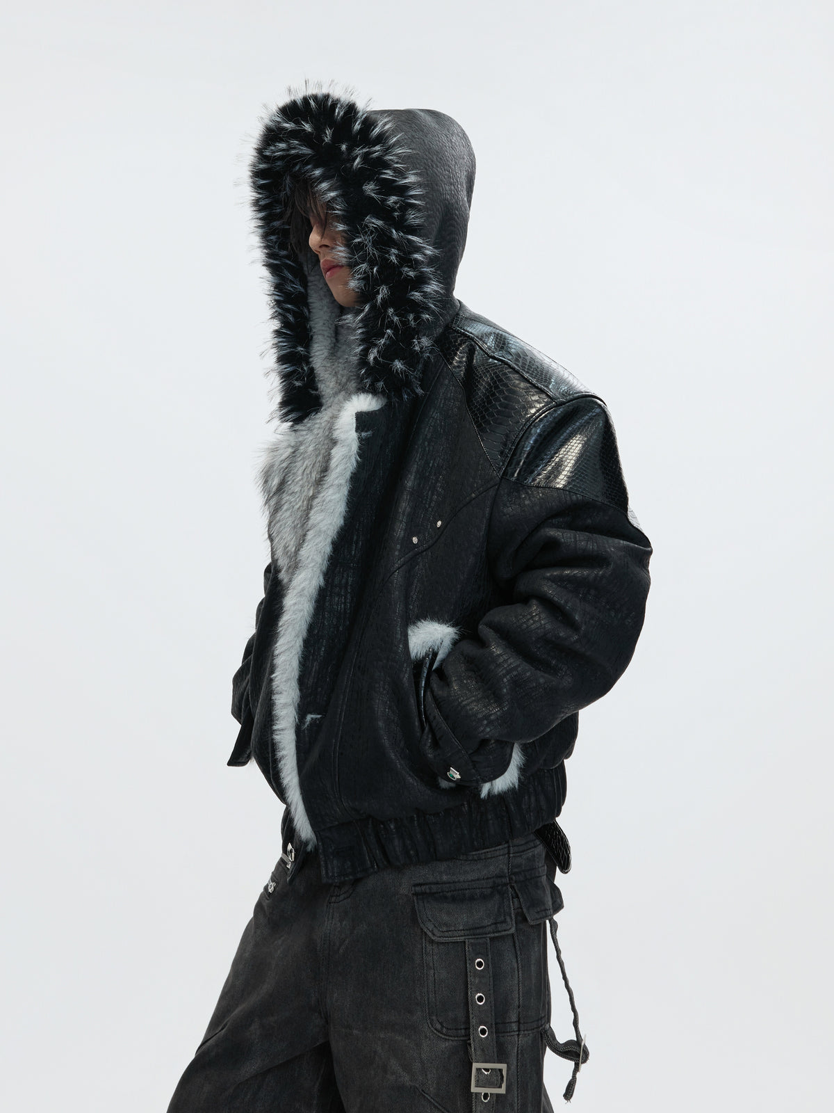 Marbled Faux Wolf-Fur Collar Jacket - product image 2