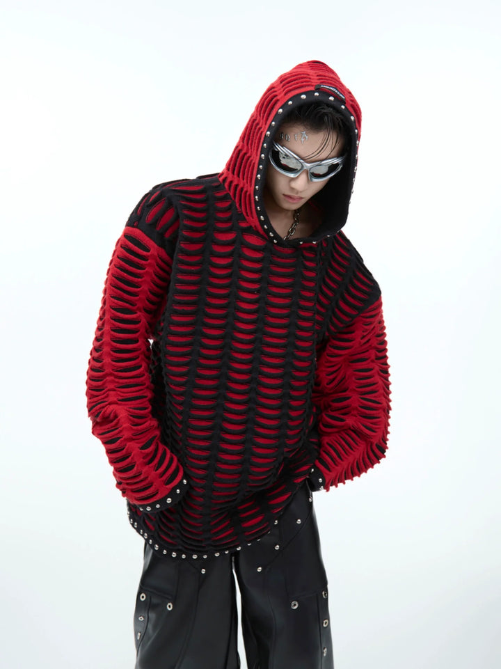 Deconstructed Color Block Hoodie with Hole Design and Bead Details - ArgueCulture