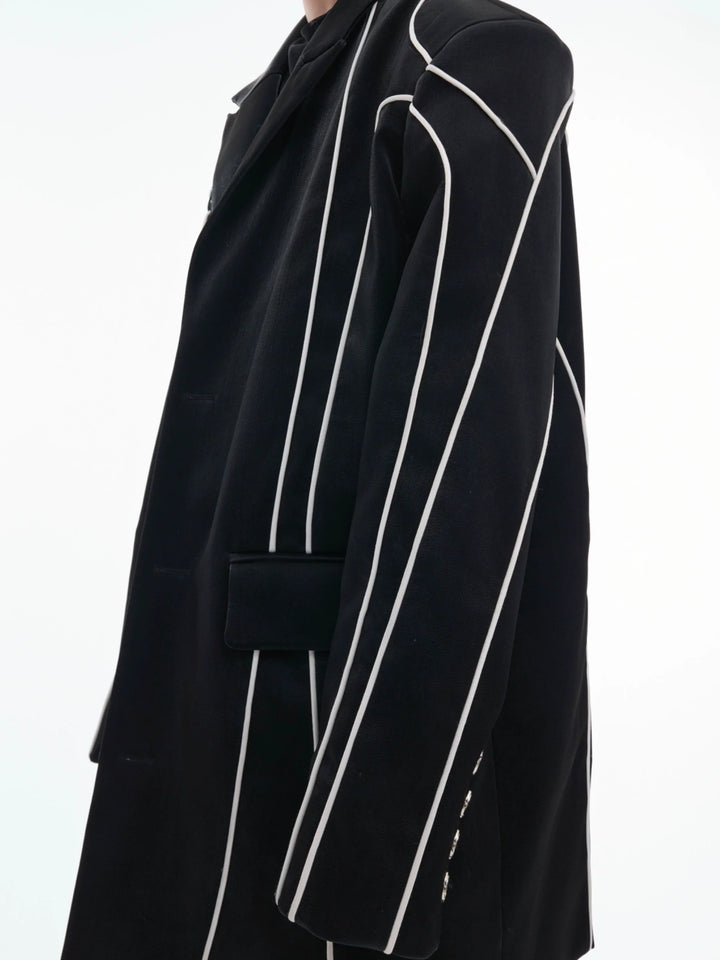 Reflective Strip Faux Leather Blazer with Shoulder Pads - ArgueCulture