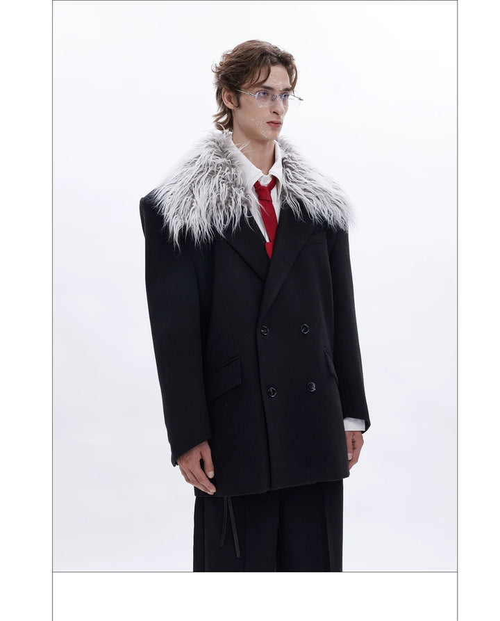 Detachable Fur Collar Double-Breasted Suit Jacket for Men - ArgueCulture