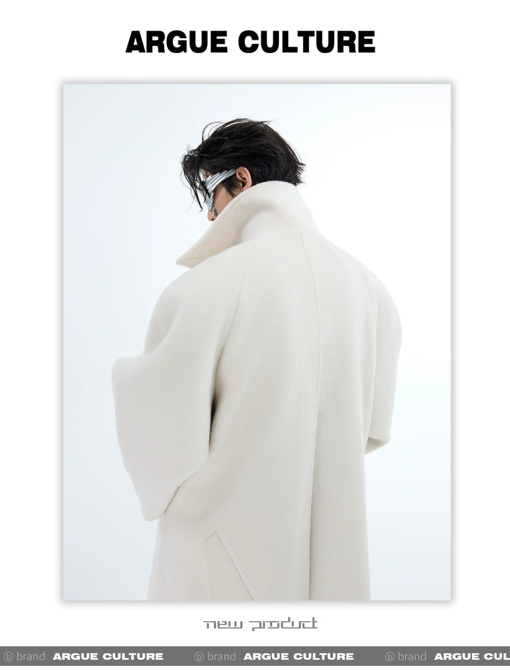 Men¡¯s Wool Coat with Drop Shoulder Design & Back High Slit - ArgueCulture