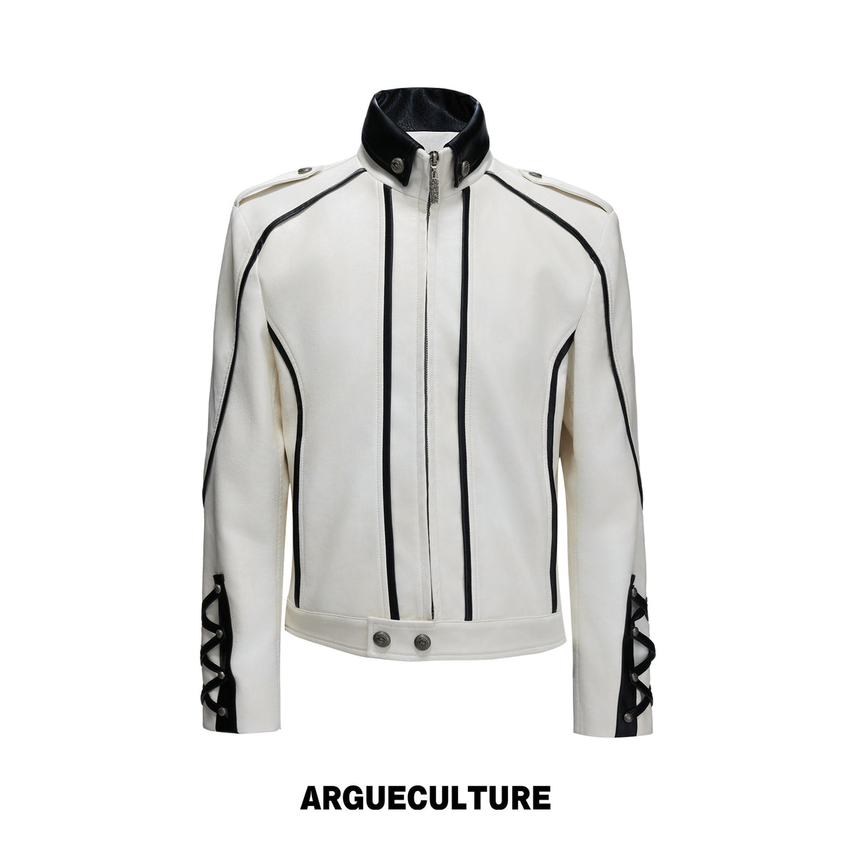 Contrast Stitch Lace-Up Faux Leather Biker Jacket - product image 5