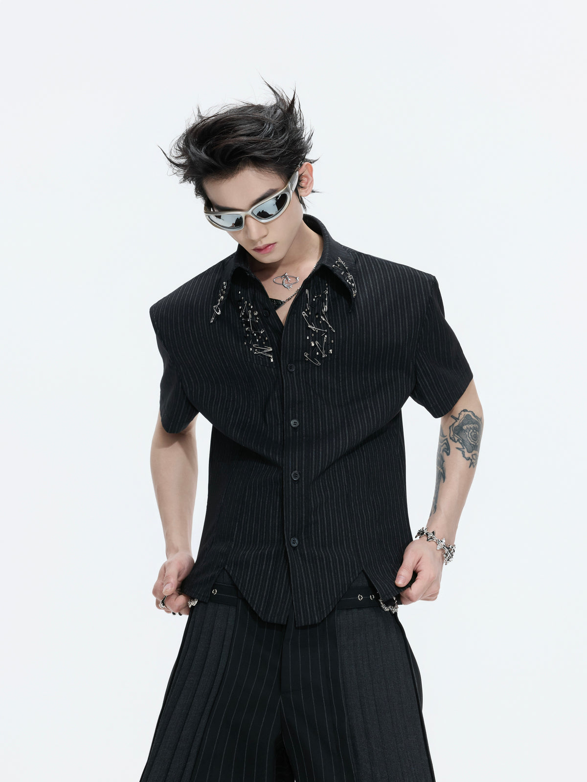 Asymmetric Shoulder-Pad Stripe Shirt - product image 4