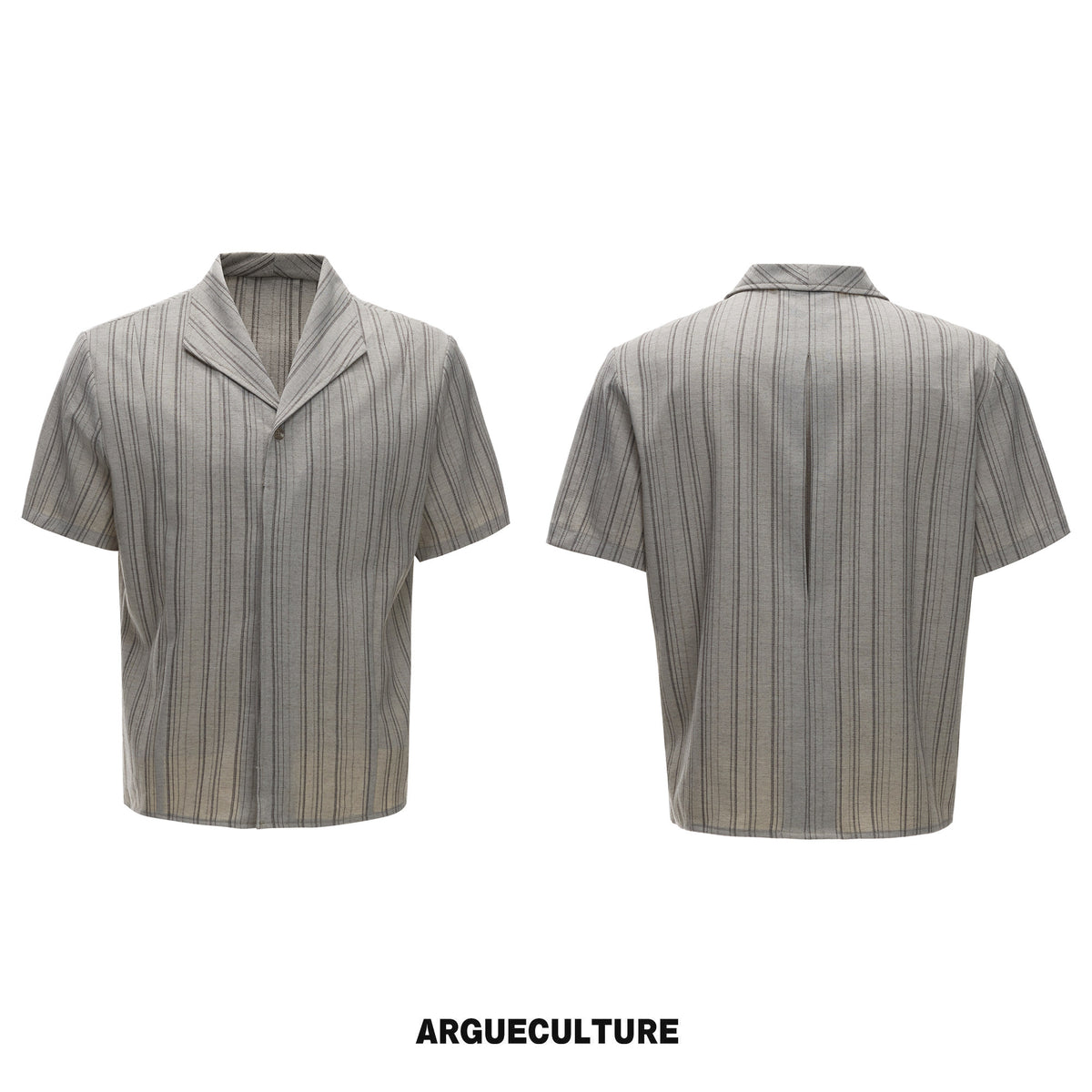 Khaki Striped Cuban Collar Shirt & Trousers - variant image 6
