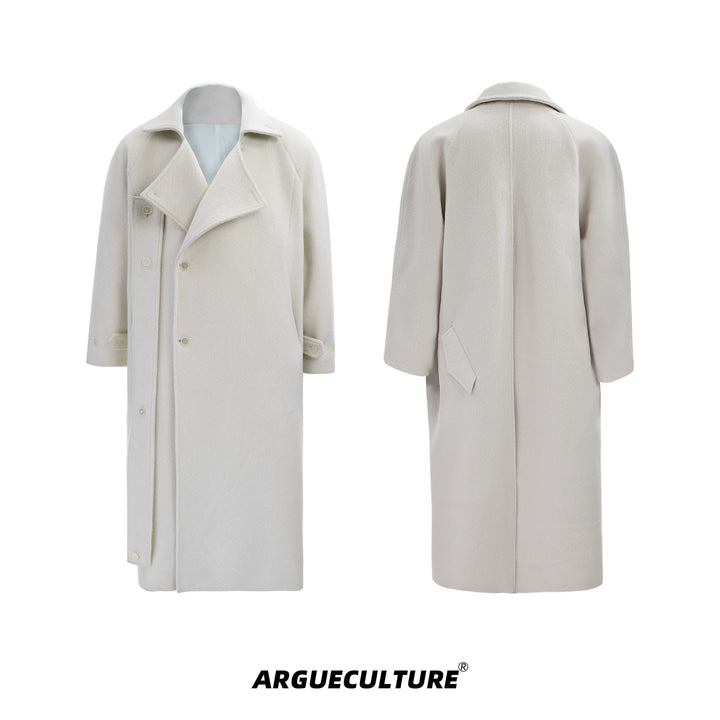 Men¡¯s Wool Coat with Drop Shoulder Design & Back High Slit - ArgueCulture