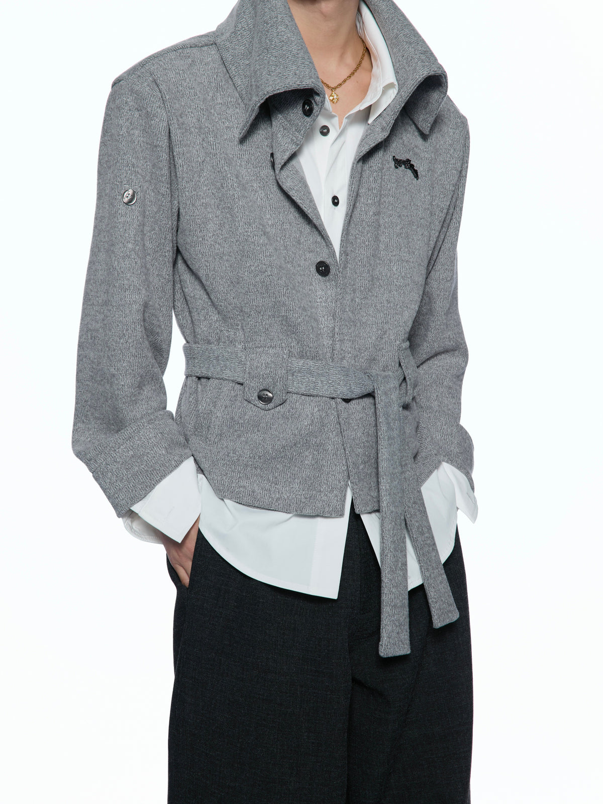 Layered-Collar Zip Knit Cardigan - product image 3