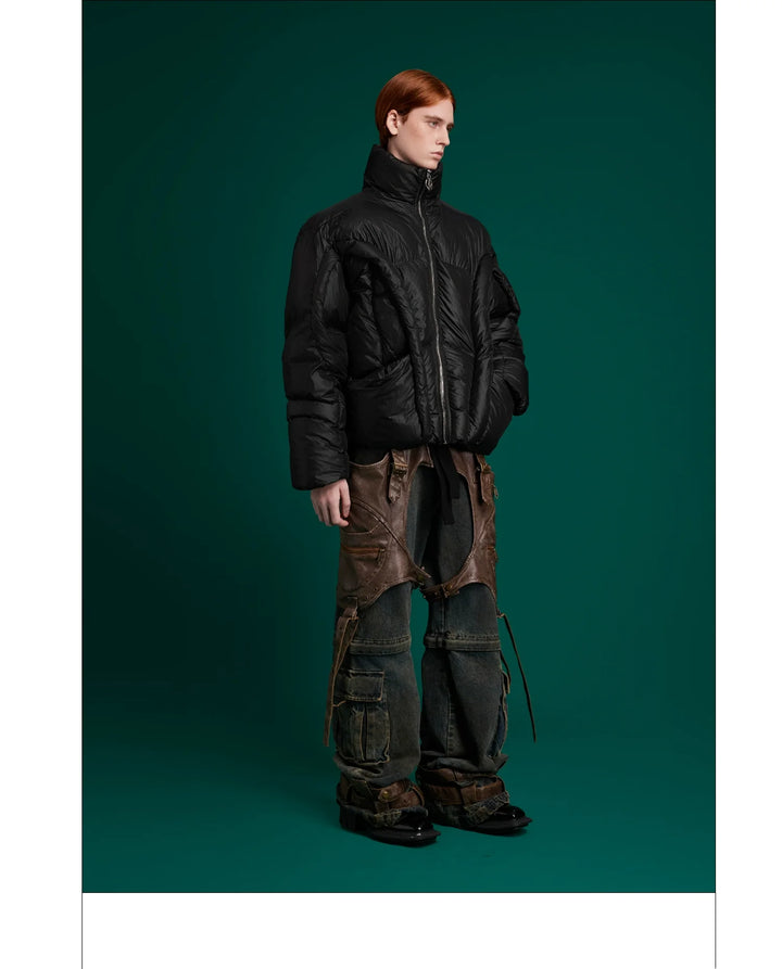 Deconstructed Puffer Jacket High Collar Loose Fit Street Style - ArgueCulture