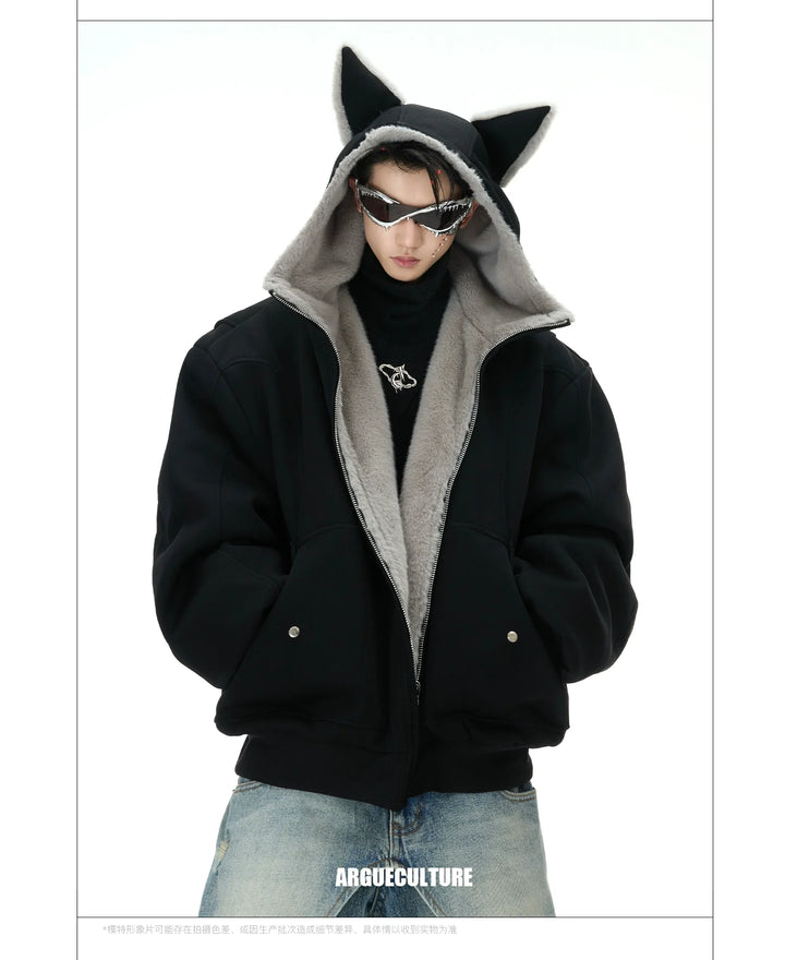 Convertible Reversible Plush Hoodie with 3D Ears & Cotton Back - ArgueCulture