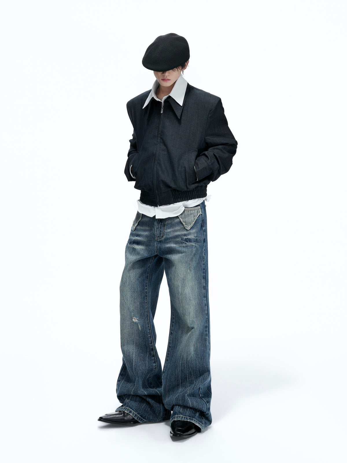 Deep Blue Distressed Bootcut Jeans - product image 4